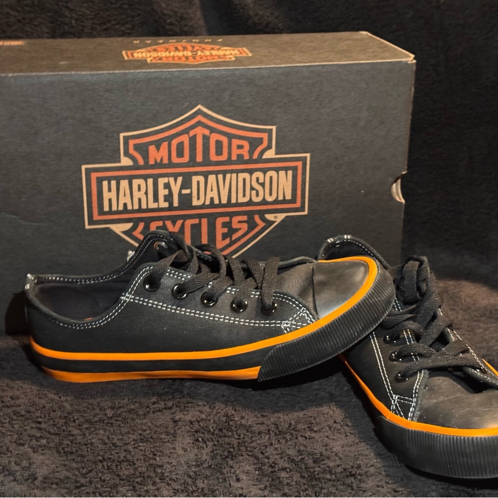 Harley-Davidson Womens Sneakers in Black with Orange Stripes